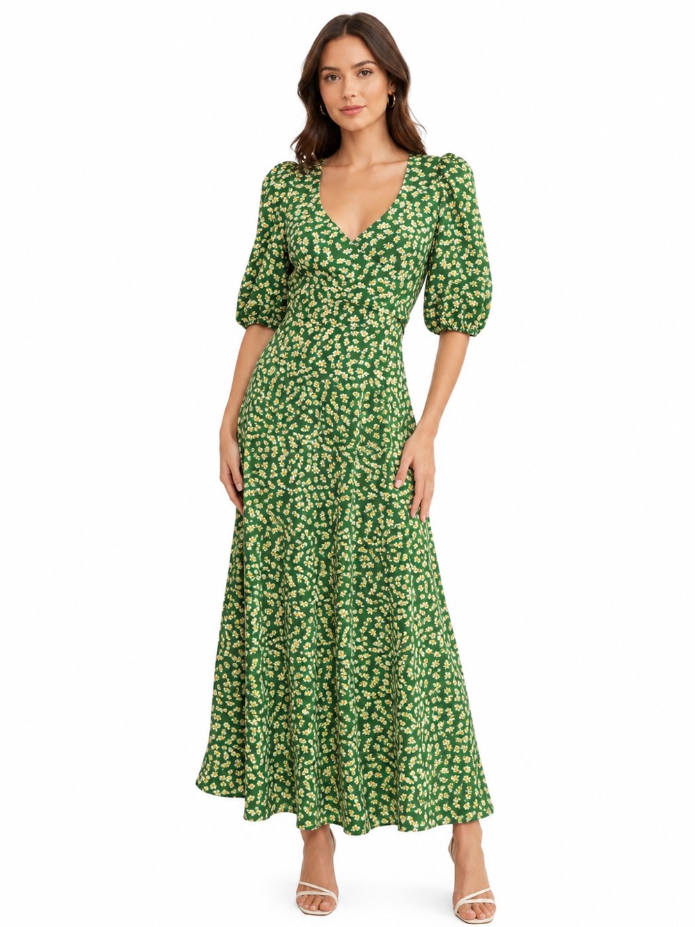 Wayf Leaf Print Green Midi Dress Sz. S NWOT